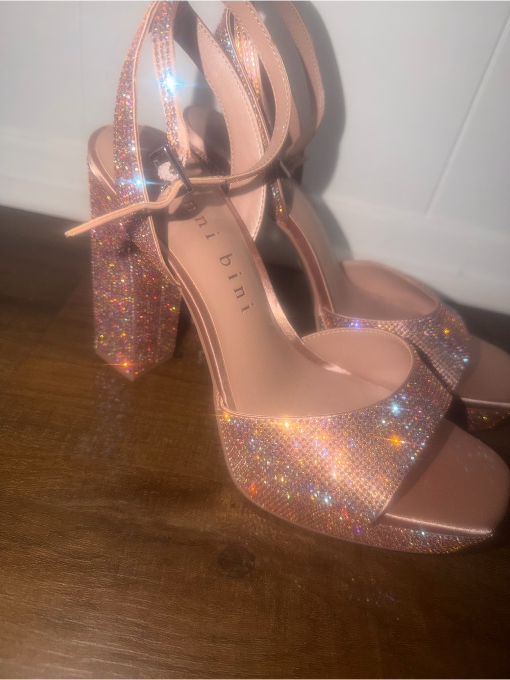 Gianni Bini Rose Gold Glitter Block Heel Sandals
